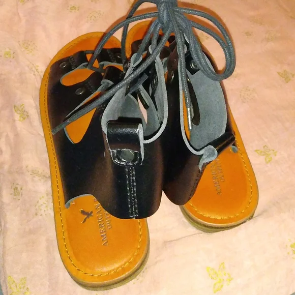 Lace Up Ankle Tie American Eagle Outfitters Black Brown Gladiator Sandals - Picture 6 of 9